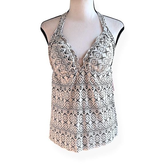 3/$20💥 Bisou Bisou Tankini Swimsuit Halter Top Neutral Lace Ruffle Hem NWT - Picture 1 of 14